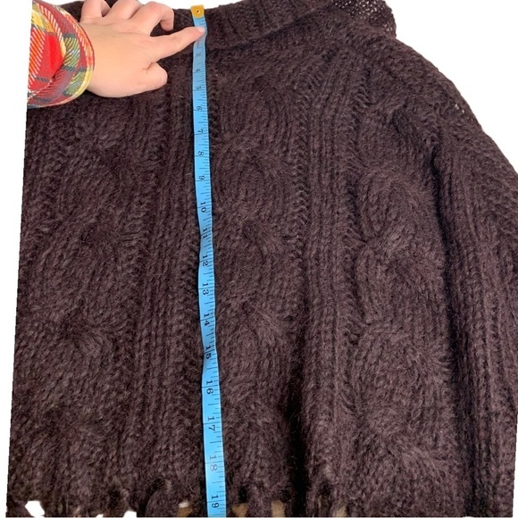 April Cornell For Cornell Trading Womens OS Brown Cable Knit Shawl Poncho Fringe - Picture 5 of 12